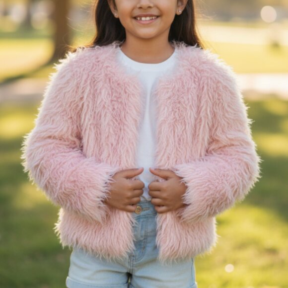NWOT Cat & Jack Furry Teddy Baby Pink Jacket SZ-6/6X